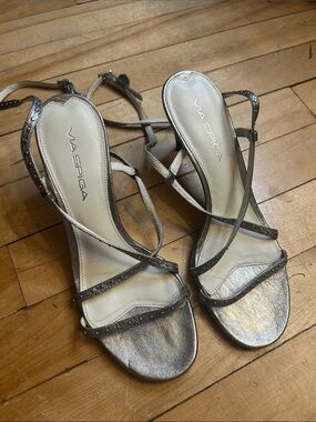 Via Spiga Silver Strappy Metallic Heels Size US 6